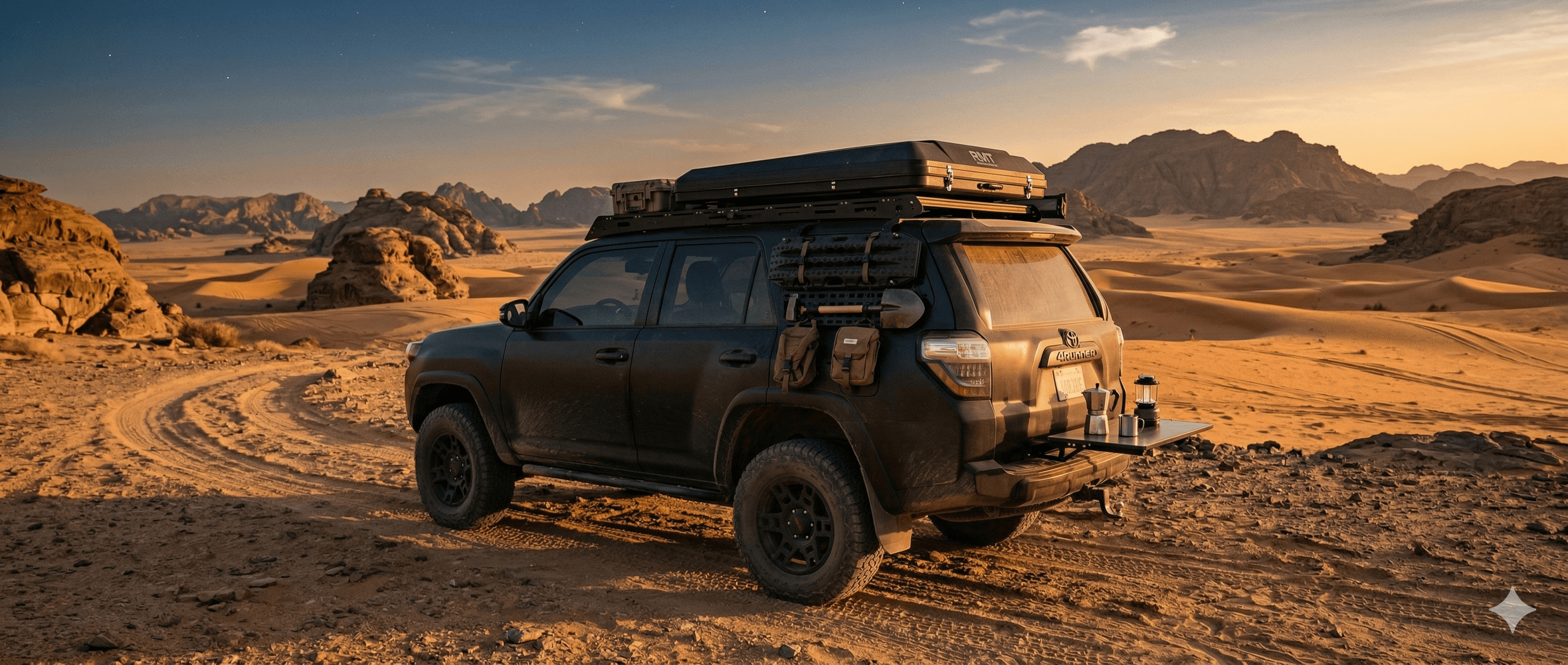 سيارة دفع رباعي مجهزة في صحراء السعودية